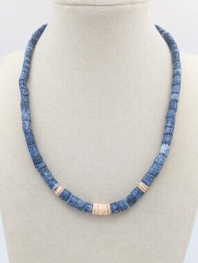 Vintage Natural Denim Blue Coral Heishi Necklace 17"